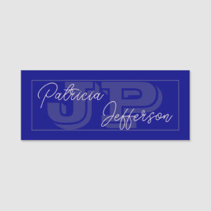 Dark Navy Blue Monogrammed Handwritten Calligraphy Name Tag