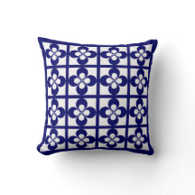 Dark Navy Blue on White Geometric Floral