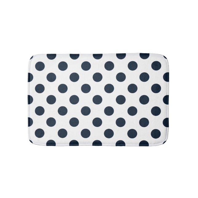 Dark navy blue polka dots bath mat (Front)