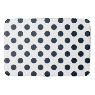Dark navy blue polka dots bath mat