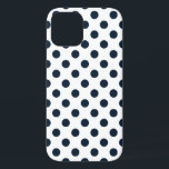 Dark navy blue polka dots iPhone 12 case<br><div class="desc">Dark navy blue polka dots on white background</div>