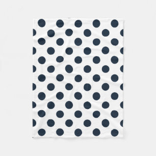 Dark navy blue polka dots fleece blanket