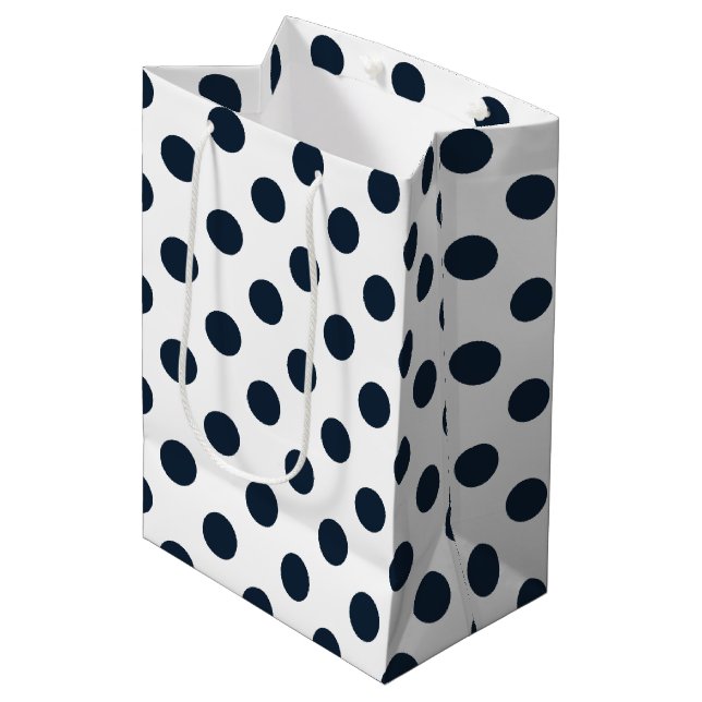 Dark navy blue polka dots medium gift bag (Front Angled)