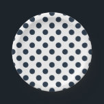 Dark navy blue polka dots paper plate<br><div class="desc">Dark navy blue polka dots on white background</div>