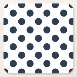 Dark navy blue polka dots square paper coaster