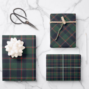 Dark Navy Blue Red Green Plaid Wrapping Paper