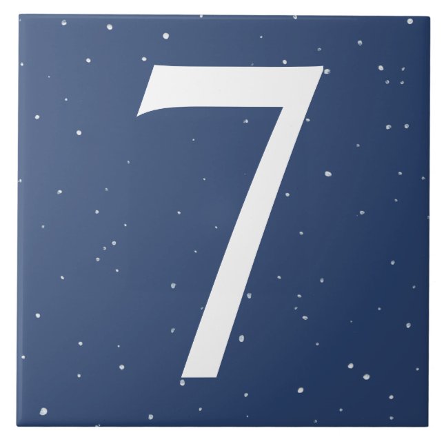 Dark Navy Blue Starry Night House Number 7 Seven Tile (Front)