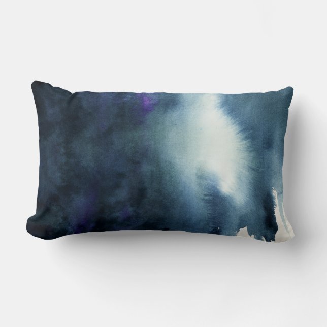 Dark Navy Blue Watercolor Texture Lumbar Cushion (Front)