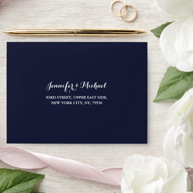 Dark Navy Blue Wedding Party RSVP Return Address Envelope (Wedding)