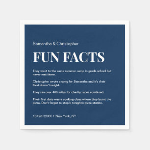 Dark Navy blue white Custom fun fact list Wedding  Napkin
