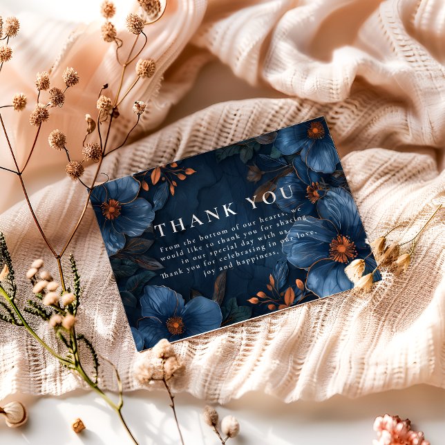 Dark Navy Botanical Romance Thank You Card (Creator Uploaded)
