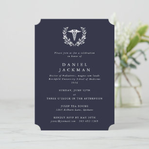 Dark Navy Caduceus Medical School Graduation Invitation