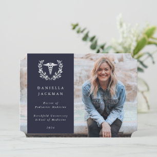 Dark Navy Caduceus Medical School Graduation Photo Announcement