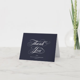Dark Navy Elegant Script Blank Wedding Thank You Card