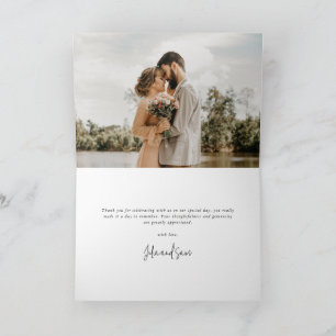 Dark Navy Elegant Script Wedding Photo+Message Thank You Card