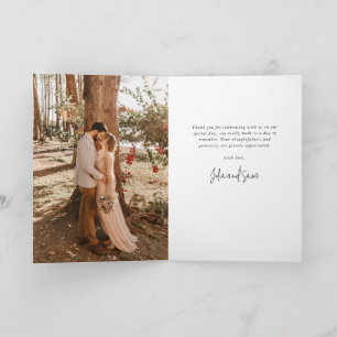Dark Navy Elegant Script Wedding Photo+Message Thank You Card