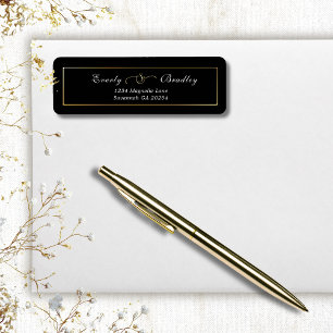 Dark Navy Gold Frame Elegant Return Address
