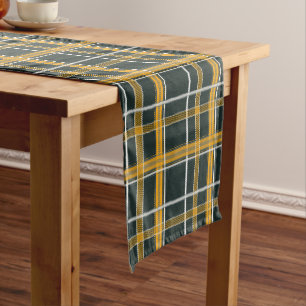 Dark Navy Gold Plaid Aesthetic Short Table Runner