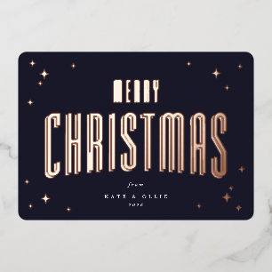 Dark Navy Merry Christmas Retro Stars Flat