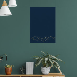 Dark Navy Minimalist Line Drawing Abstract Art Pri Poster