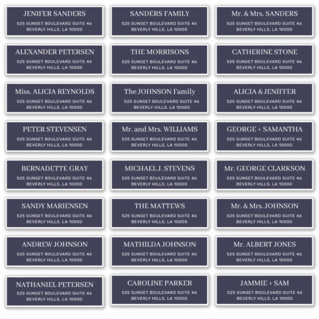 Dark navy modern typography wedding guest address (Front)