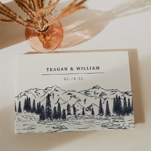 Dark Navy Mountain Sketch Wedding Guest Book