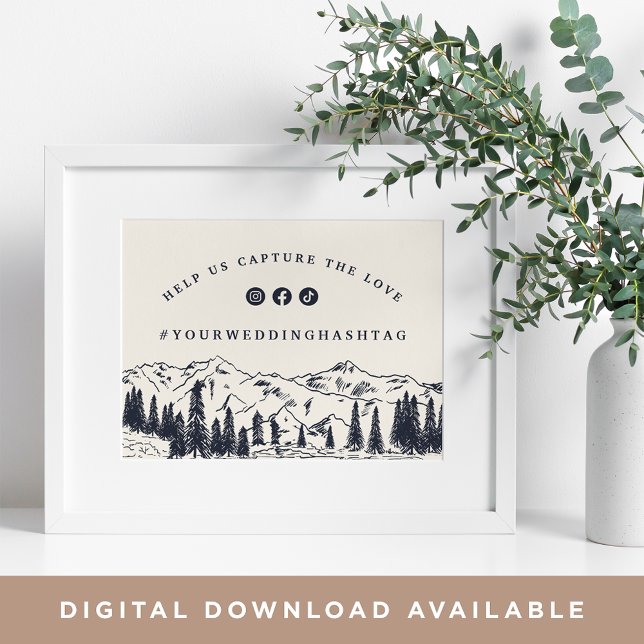 Dark Navy | Mountain Sketch Wedding Hashtag Sign (Creator Uploaded)