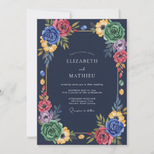 Dark Navy Painted Wedding Invitation