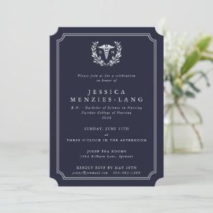 Dark Navy Registered Nurse Caduceus+Laurel Wreath Invitation