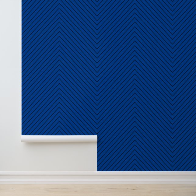 Dark Navy Royal Blue Chevron Zigzag Stripes Wallpaper (Application)