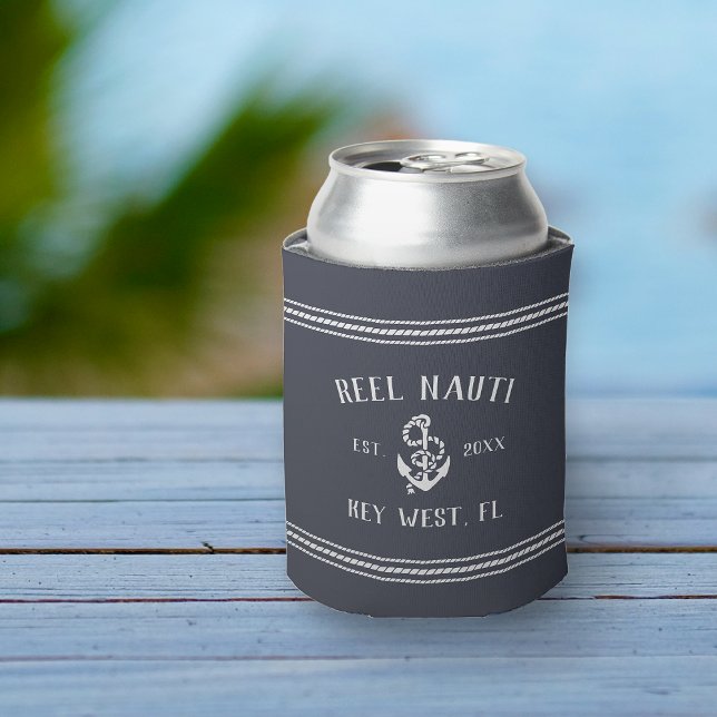 Dark Navy Rustic Anchor Personalized Boat Name Can Cooler (Creator Uploaded)