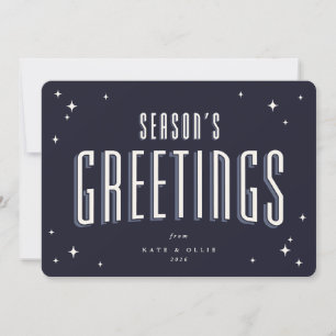 Dark Navy Season's Greetings Retro Stars Flat Holiday Card