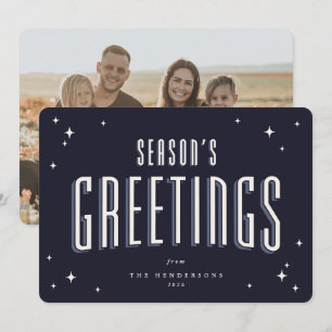 Dark Navy Season's Greetings Retro Stars Photo Holiday Card