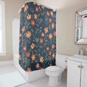 Dark Navy Simple Meadow Shower Curtain