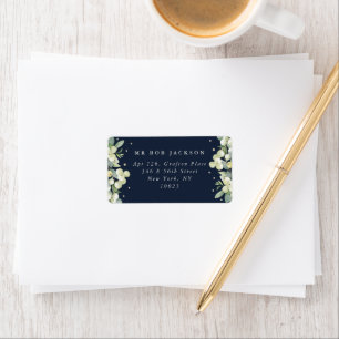 Dark Navy Snowberry+Eucalyptus Address Label