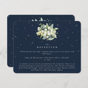 Dark Navy Snowberry+Eucalyptus Bouquet Reception Enclosure Card