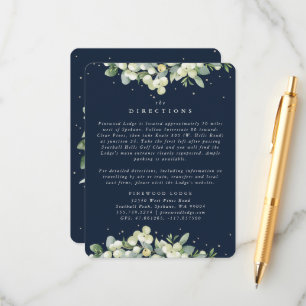 Dark Navy Snowberry+Eucalyptus Edged Directions Enclosure Card