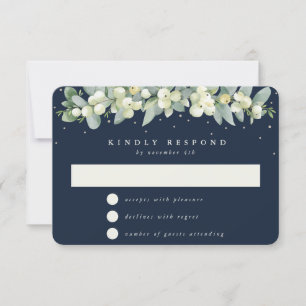 Dark Navy Snowberry+Eucalyptus Garland Wedding RSVP Card