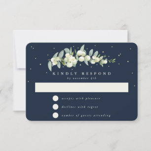 Dark Navy Snowberry+Eucalyptus Garland Wedding RSVP Card