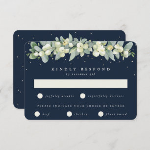 Dark Navy Snowberry+Eucalyptus Garland Wedding RSVP Card