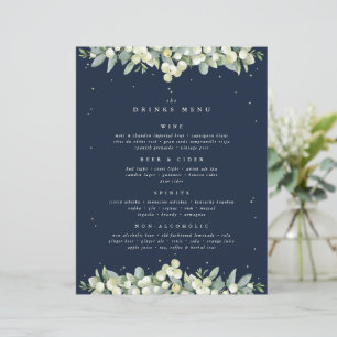Dark Navy Snowberry+Eucalyptus Wedding Drinks Menu