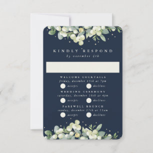 Dark Navy Snowberry+Eucalyptus Wedding Multi-Event RSVP Card