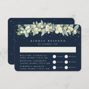 Dark Navy Snowberry+Eucalyptus Wedding Multi-Event RSVP Card