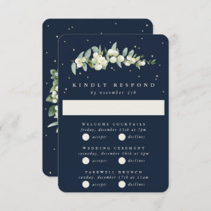 Dark Navy Snowberry+Eucalyptus Wedding Multi-Event RSVP Card