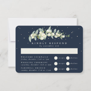 Dark Navy Snowberry+Eucalyptus Wedding Multi-Event RSVP Card