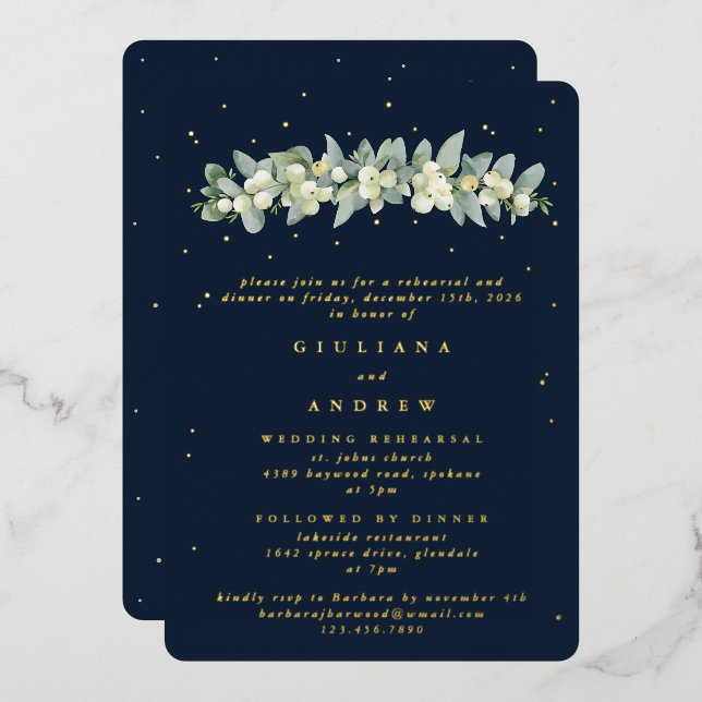 Dark Navy Snowberry+Eucalyptus Wedding Rehearsal (Front/Back)