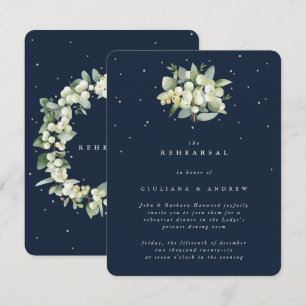Dark Navy Snowberry+Eucalyptus Wedding Rehearsal Enclosure Card