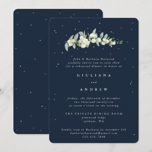 Dark Navy Snowberry+Eucalyptus Wedding Rehearsal Invitation