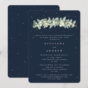 Dark Navy Snowberry+Eucalyptus Wedding Rehearsal Invitation