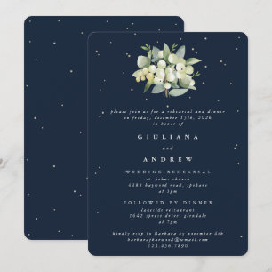 Dark Navy Snowberry+Eucalyptus Wedding Rehearsal Invitation